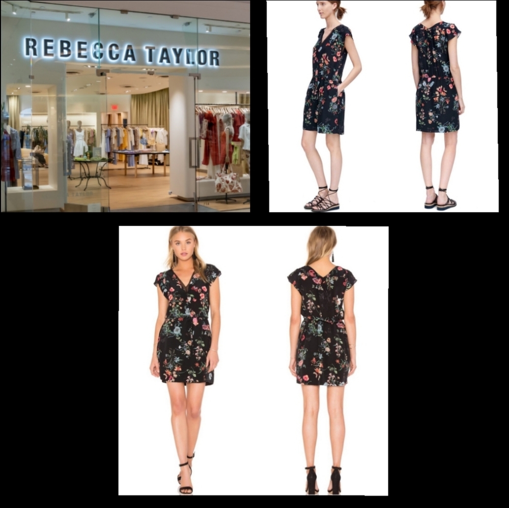 6 REBECCA TAYLOR silk faded black floral meadow short dress drawstring waist